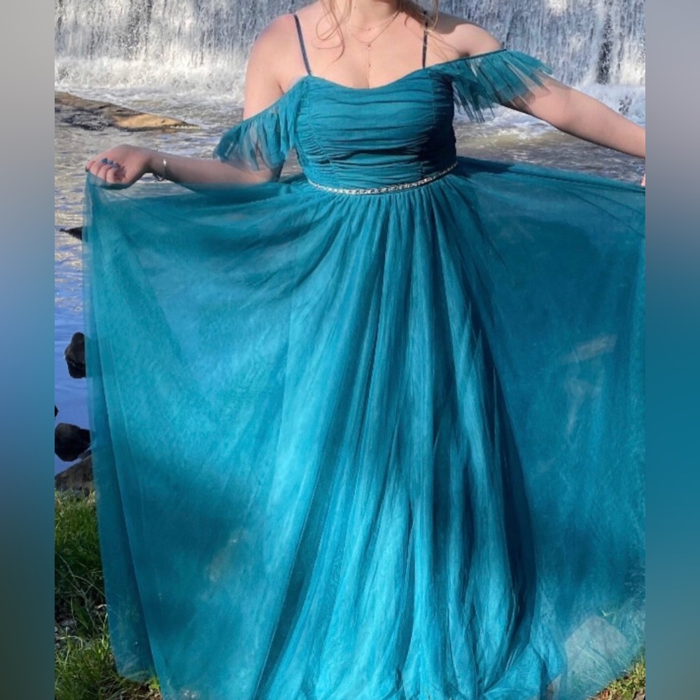 Teal Runched Ball Gown